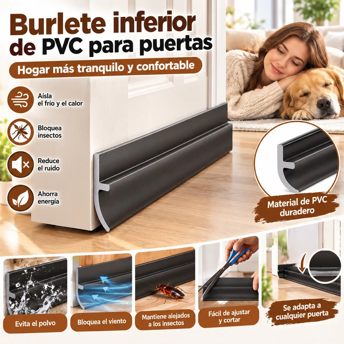 🚪2 piezas🔥 Burlete inferior de PVC para puertas – ✅Antipolvo y antiviento ✅Repelente de insectos y roedores
