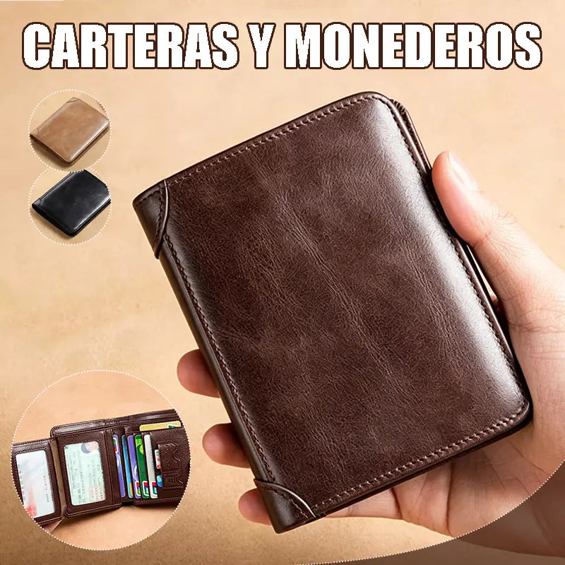 🐂✨ Nueva cartera de cuero genuino para hombre con sistema antirrobo