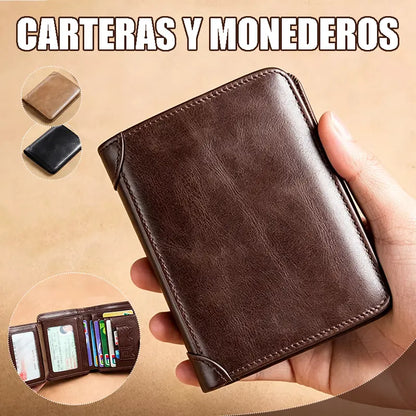 🐂✨ Nueva cartera de cuero genuino para hombre con sistema antirrobo