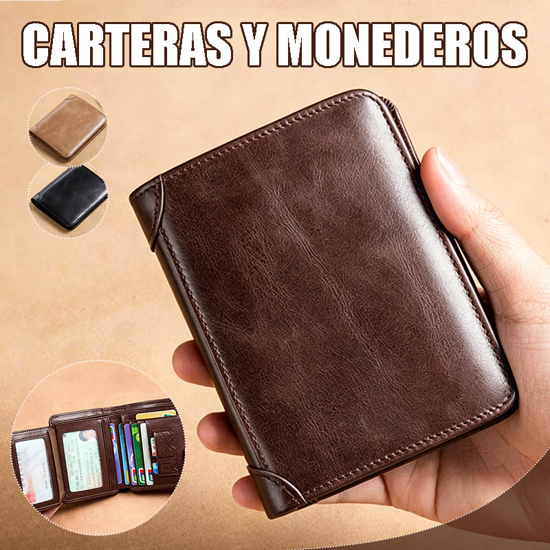Nueva cartera de cuero genuino para hombre con sistema antirrobo
