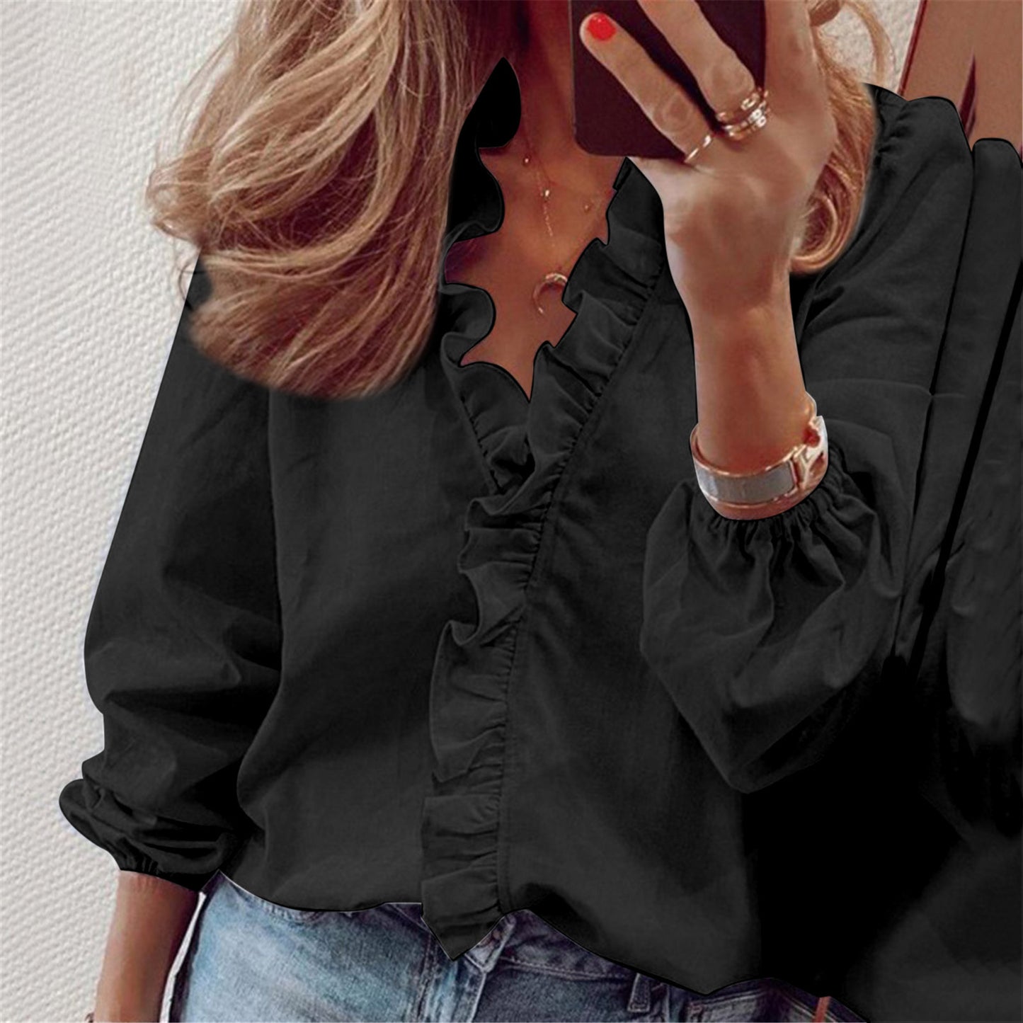 🌿✨ Blusa de mujer – Primavera/Verano, manga larga, diseño con volantes, elegante y ligera 📦