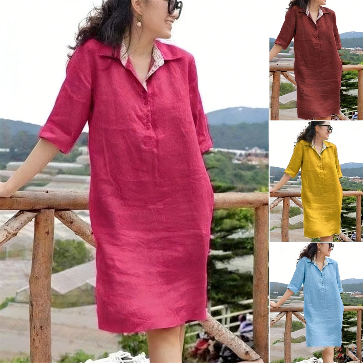 🔥【S-5XL】 2026 nuevo vestido suelto de longitud media con cuello en V de talla grande para mujer de verano