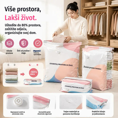 🧳【Set od 5 dijelova 27 eura】💨 Velika, stlačiva vakuumska vrećica za pohranu: nije potrebna pumpa, nepropusna je i idealna za uštedu prostora u koferima i kod kuće ✈️