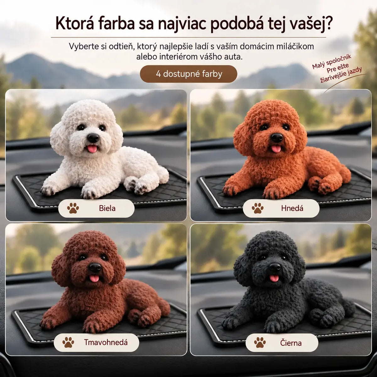 🐩✨ Ozdoba pudlíka na palubnú dosku auta – realistické detaily, 2 farby, ideálny spoločník na každú cestu.