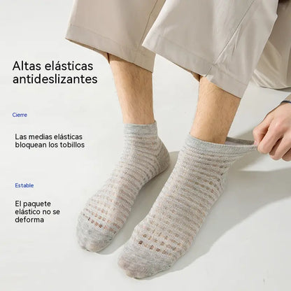 [Compra 7 y llévate 7 gratis] [14 pares] Calcetines tobilleros transpirables de malla calada para hombre - 2 pares de cada color