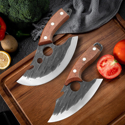 Mini cuchillo de carnicero forjado a mano con funda.