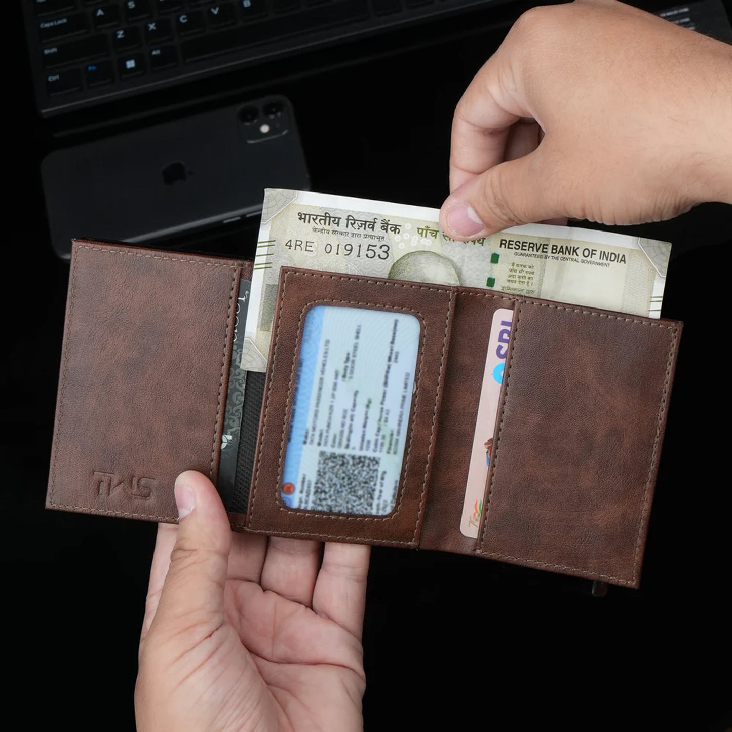 Tarjetero desplegable de aleación de aluminio con protección RFID antirrobo para hombre