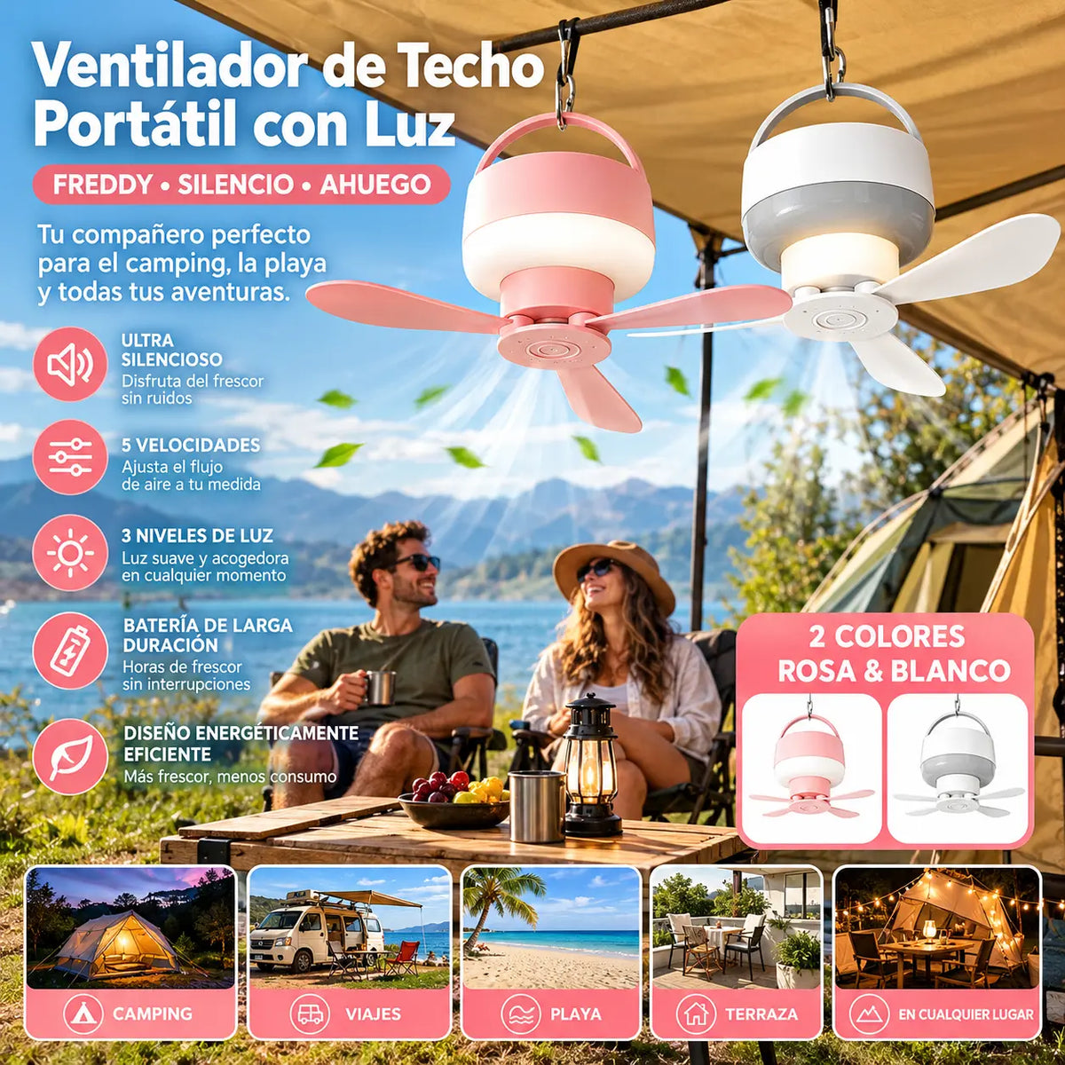 ⏰ Oferta por tiempo limitado: ¡Ventilador de techo recargable con luz LED! 🌬️✨