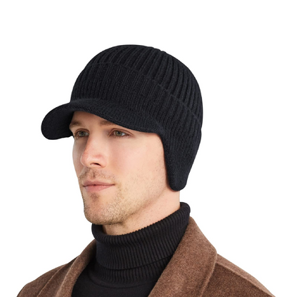 Gorro de punto cálido de invierno para hombre con orejeras.