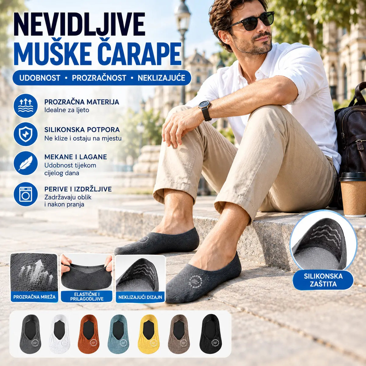 【8 pares 】🧦Medias de malla de seda helada para hombre, antideslizantes y de corte bajo.