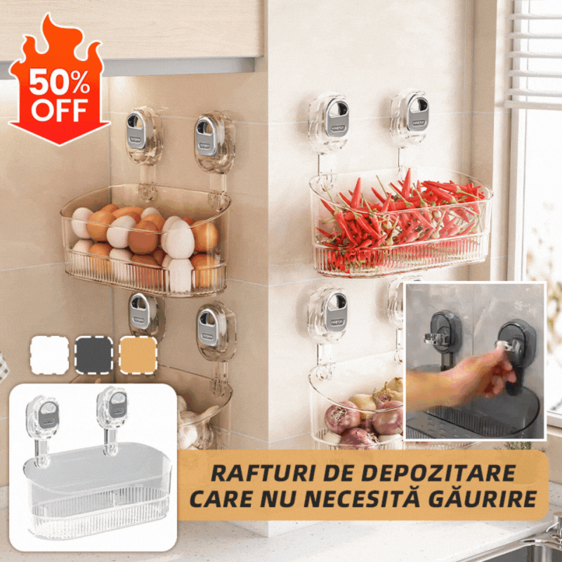 🍽️🧺🔥🔥Estante de almacenamiento con ventosa sin perforaciones, escurridor de pared para cocina y baño