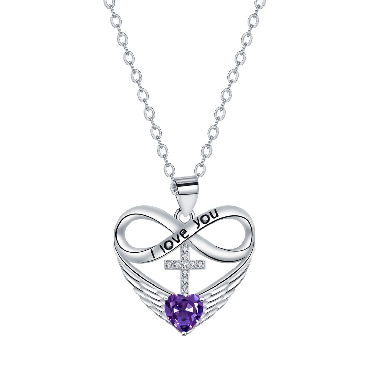 ✨Collar con colgante de cruz, corazón infinito y ala