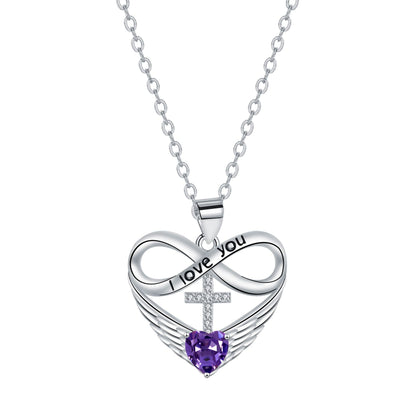 ✨Collar con colgante de cruz, corazón infinito y ala