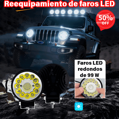Faros LED redondos de 99 W para coches modificados, faros auxiliares para vehículos todoterreno