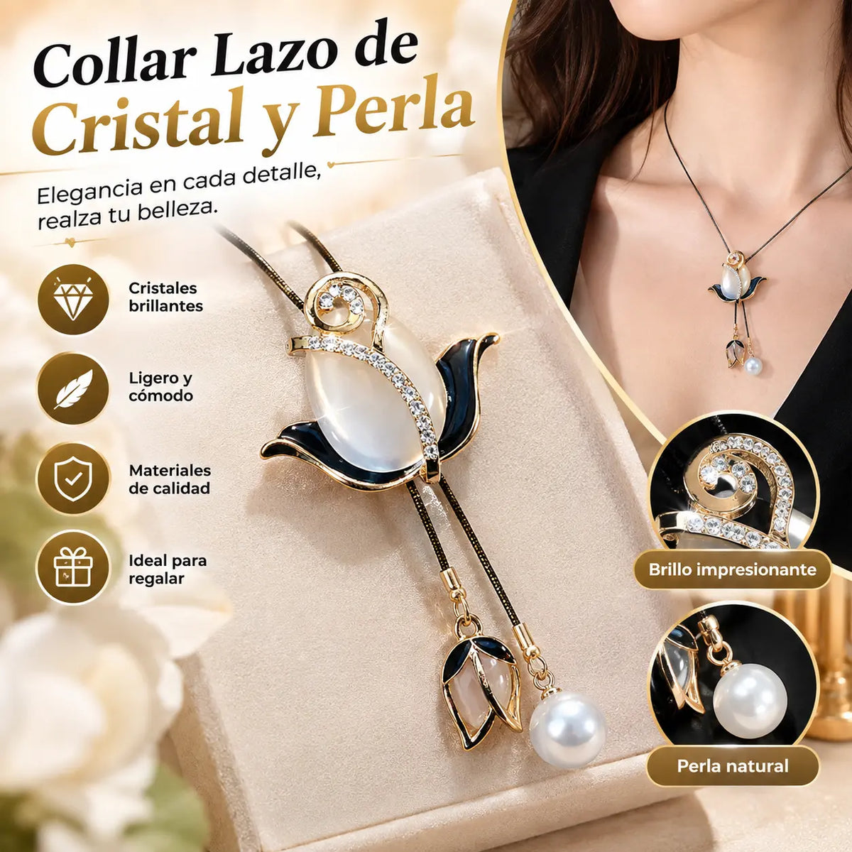 [2 piezas 23 euros]Collar largo de tulipán con ojo de gato, cadena para suéter, accesorios de ropa