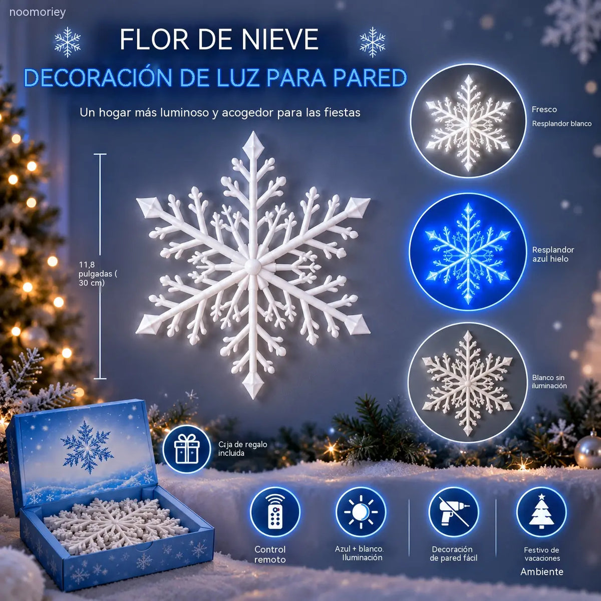 ❄ Juego de 6 luces LED de pared con forma de copo de nieve (azul y blanco) – Decoración navideña