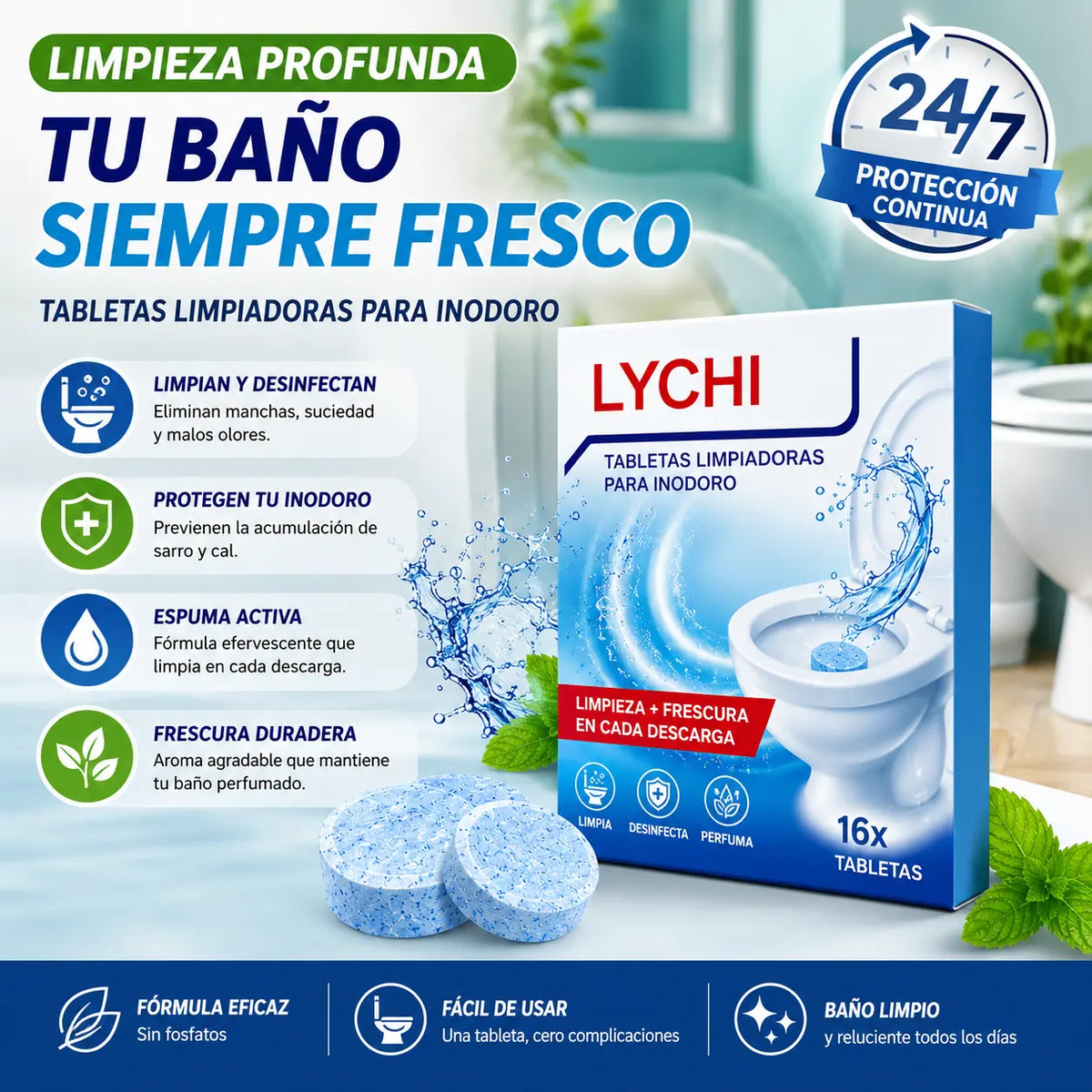 【3 cajas (48 comprimidos en total)】✨ Potente espuma limpiadora para inodoros: elimina rápida y eficazmente la suciedad, los olores y la cal, ¡dejando su inodoro fresco y limpio!