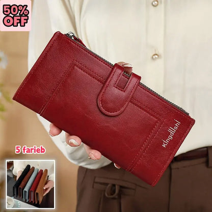 Dámska retro originálna kožená priehradka na karty s dvojitým zipsom