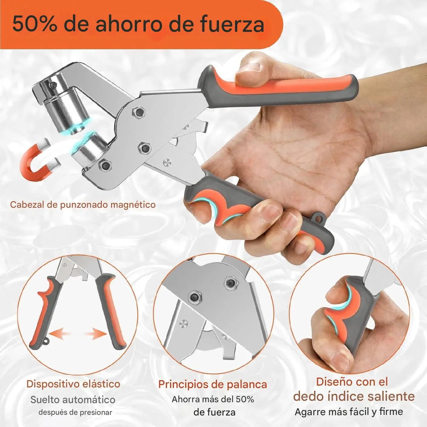【Alicates para ojos + 20 hebillas doradas】 Alicates perforadores portátiles；Alicates para ojales 2 en 1: Perfora e instala en un solo paso, perfectos para lona, cuero, tela y PVC
