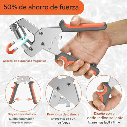 【Alicates para ojos + 20 hebillas doradas】 Alicates perforadores portátiles；Alicates para ojales 2 en 1: Perfora e instala en un solo paso, perfectos para lona, cuero, tela y PVC