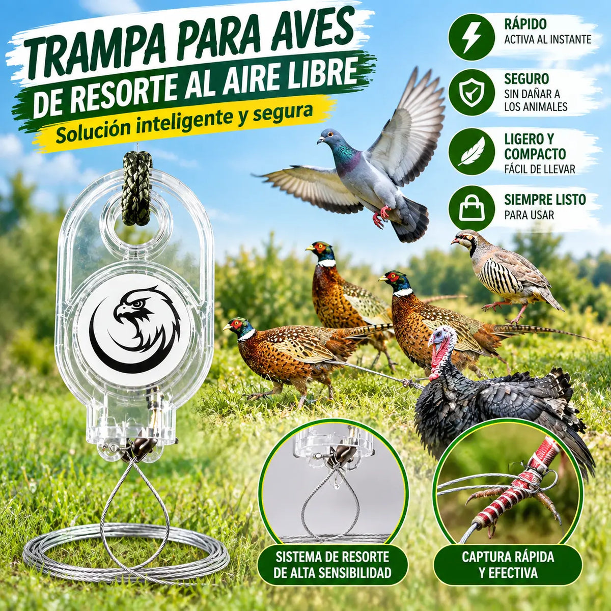 【4 piezas】Trampas de resorte para exteriores, trampa de bloqueo automático de alta sensibilidad