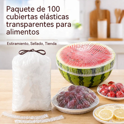 【200 piezas】Film transparente desechable, ideal para recipientes y alimentos. Se ajusta perfectamente, ofrece un buen sellado y es fácil de usar.