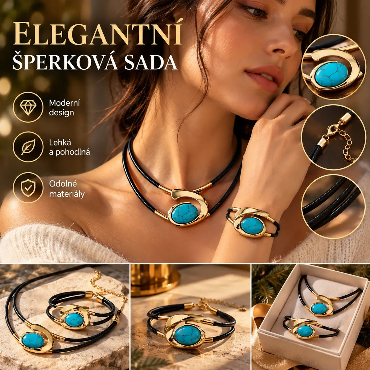 ✨Časově omezená nabídka🔥 [Náhrdelník + náramek] 2 sady za 540 Kč (270 Kč/sada)🔥Sada náhrdelníku a náramku v bohémském stylu s drahokamy