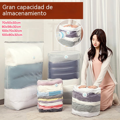🧳【4 piezas】💨 Bolsa de almacenamiento al vacío grande y compresible: no requiere bomba, es a prueba de fugas e ideal para ahorrar espacio en maletas y en casa ✈️【1 pieza de cada talla】