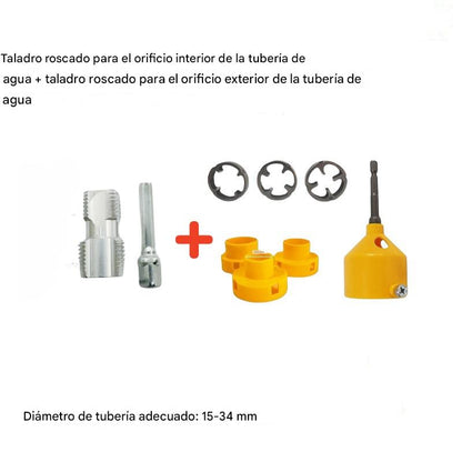 【Juego de herramientas para abrir roscas internas + orificios de roscas externas】 Accesorio de Roscado para Tuberías de Agua