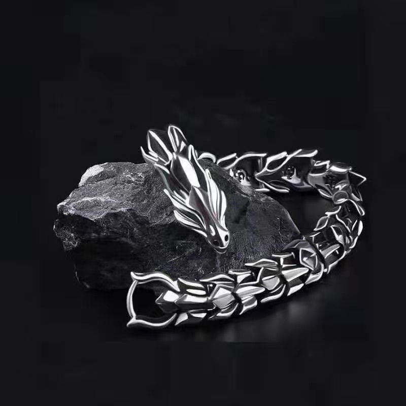 【🔥Compra 1 y llévate 1 gratis 】Pulsera popular de estilo retro con cabeza de dragón y escamas de dragón, estilo punk hip hop para hombre.