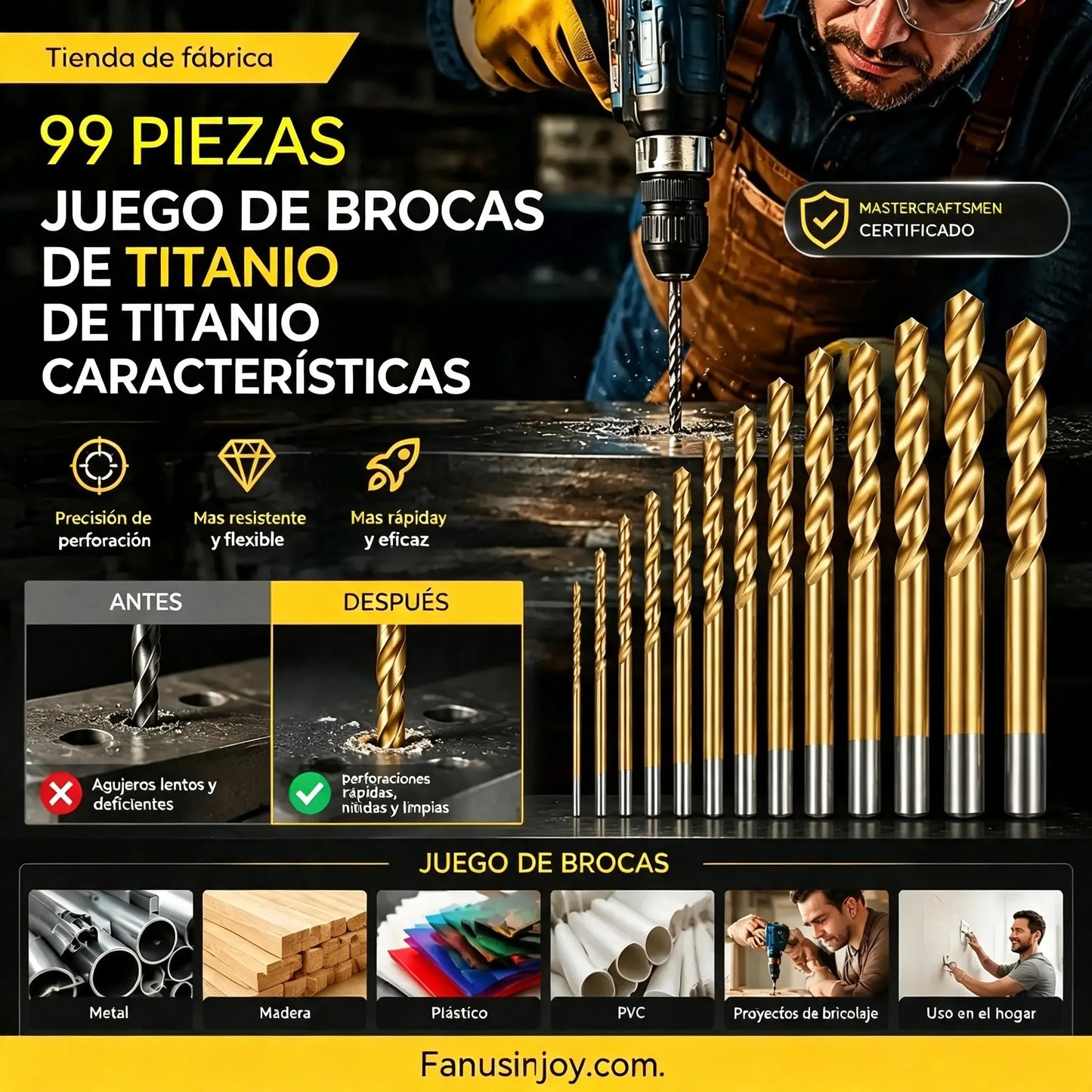 🏭⚒️ Broca con revestimiento de titanio, perforación duradera en madera, metal y plástico, ideal para proyectos de bricolaje profesionales ✨