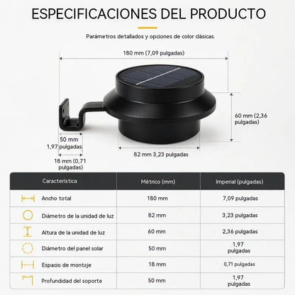 Lámpara solar LED para pared o canalón | Iluminación decorativa para exteriores