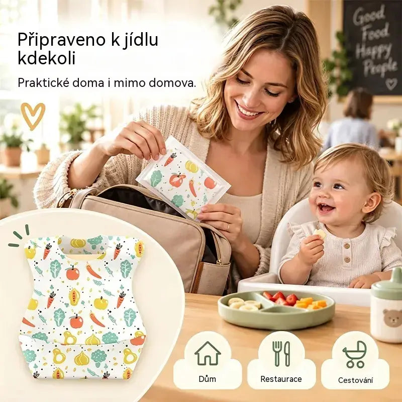 🛡️ 【30 kusů】Pouze 26 eur👶 Jednorázový dětský bryndák s nepropustnou 3D kapsou – tenký, voděodolný a praktický pro každodenní použití 🍽️