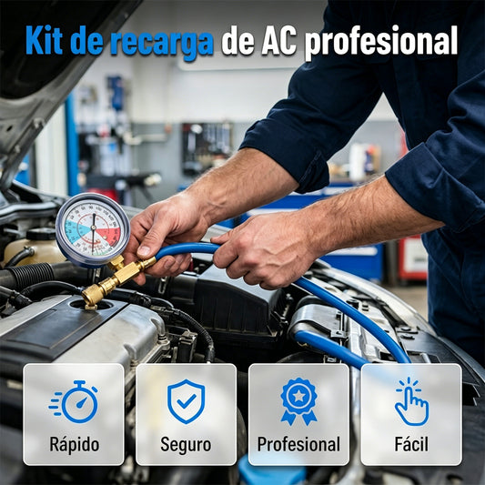🔧❄️ Manguera de recarga de refrigerante AC R134a con manómetro – Antifugas, fácil de leer y compatible con coches, camiones o aire acondicionado doméstico – Recarga DIY segura 🚗👍
