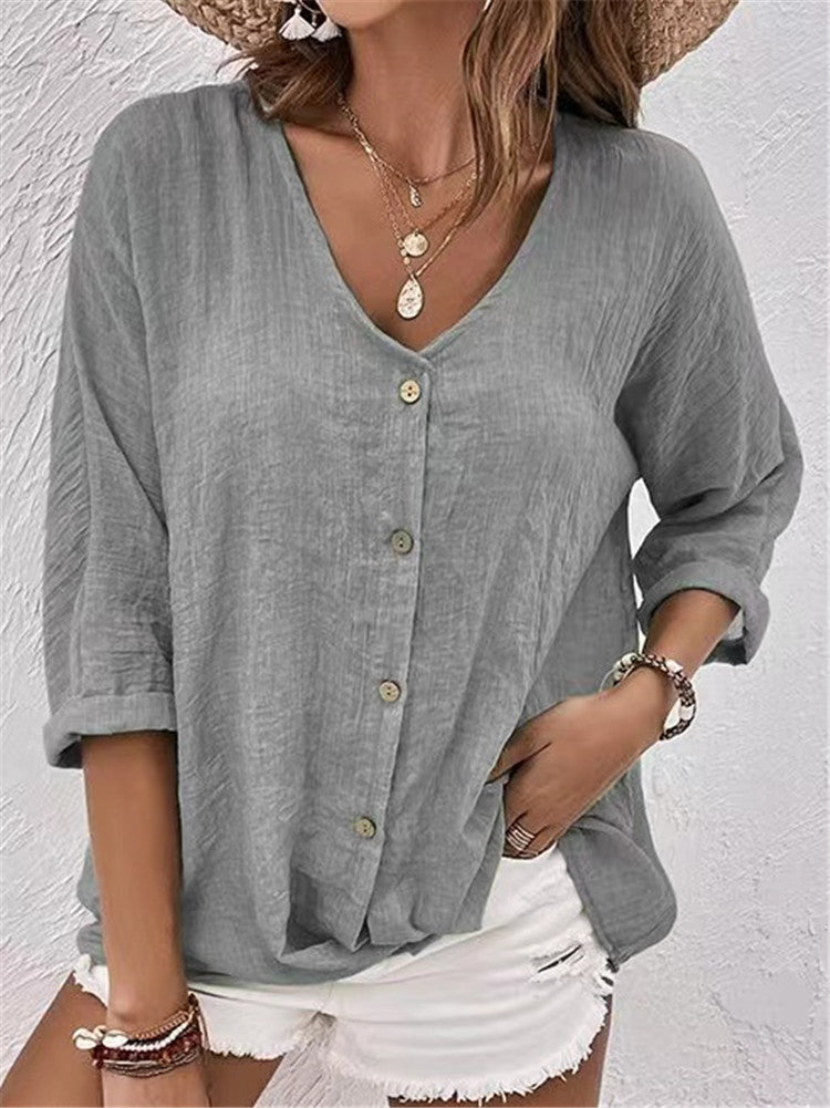 50%OFF🔥【S-5XL】Camisa casual suelta con cuello en V para mujer