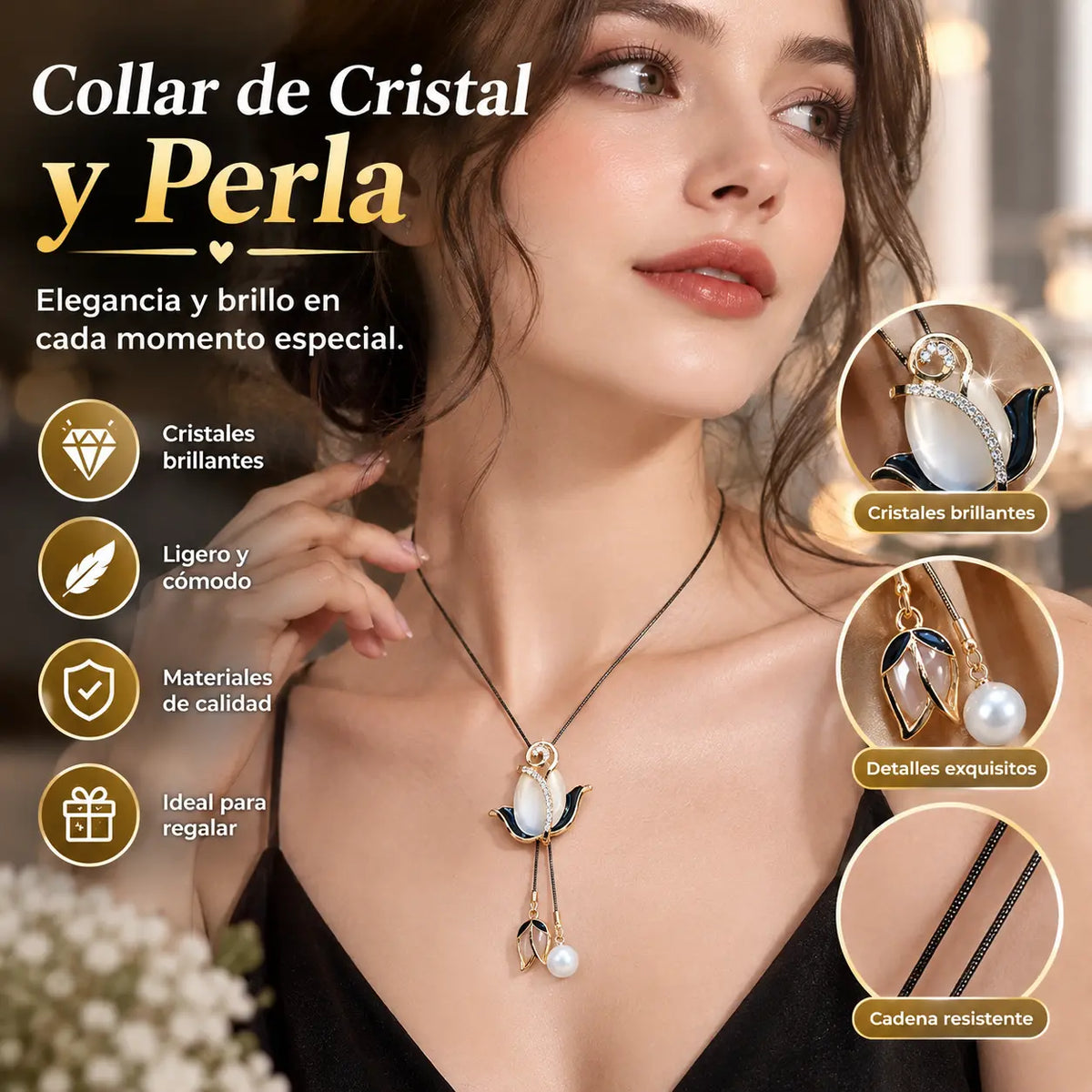 [2 piezas 23 euros]Collar largo de tulipán con ojo de gato, cadena para suéter, accesorios de ropa