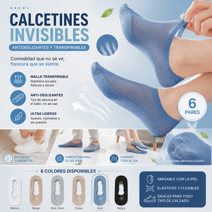 🧦【6 pares 24 euros】Calcetines invisibles transpirables de malla fina antideslizantes universales de 6 piezas