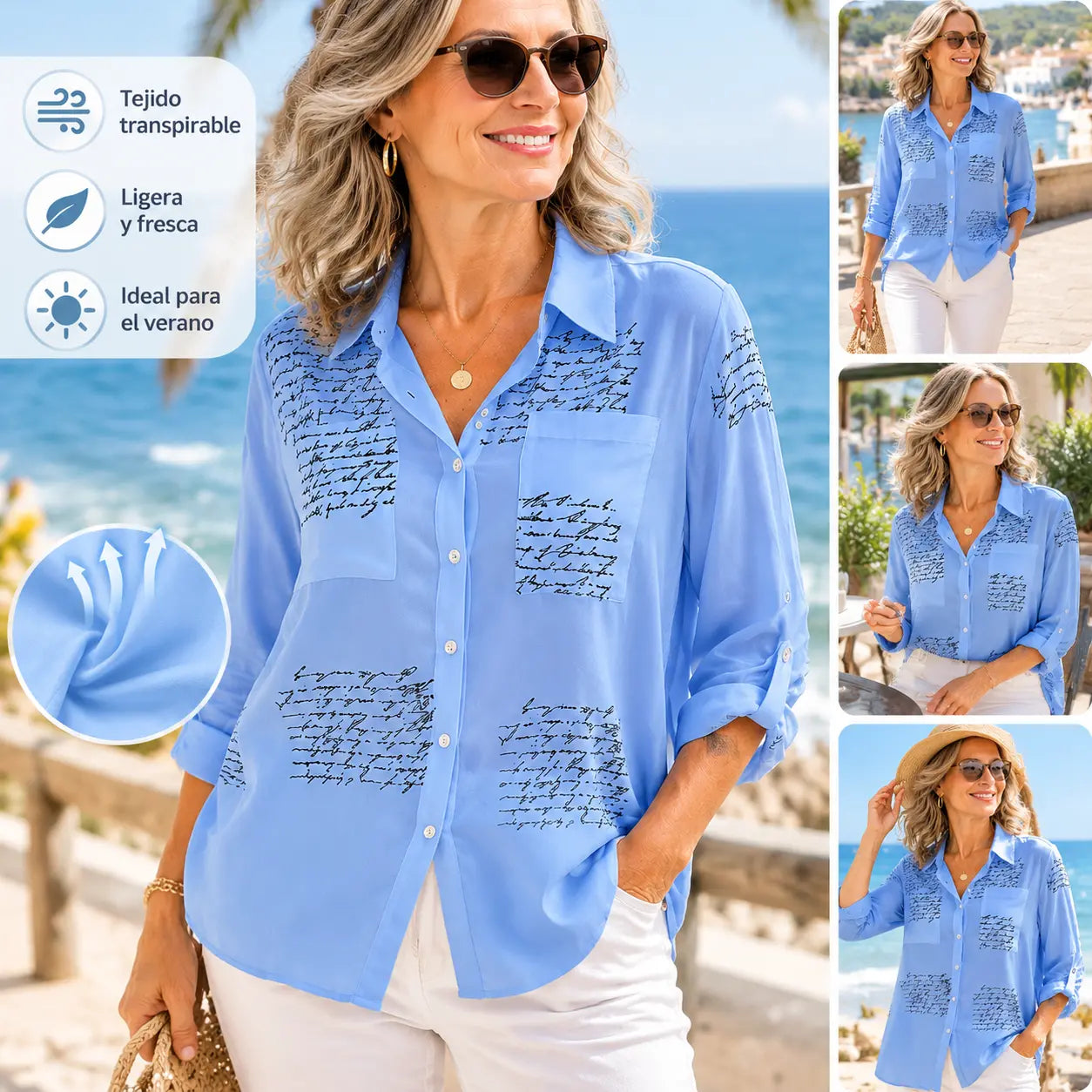 🥰 【S-5XL】 Camisa de manga larga con estampado de moda con solapa para mujer