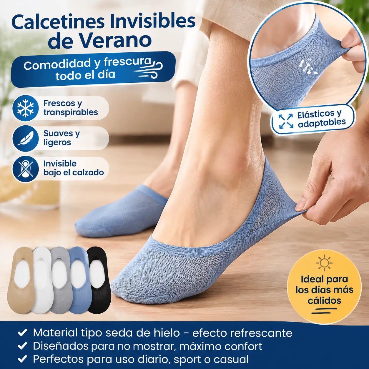 🛒【Compra 4 y llévate 4 gratis】🔥【37-44】Calcetines cortos de corte bajo de seda helada nuevos para hombre, resistentes a los olores y que absorben el sudor, transpirables y antideslizantes.