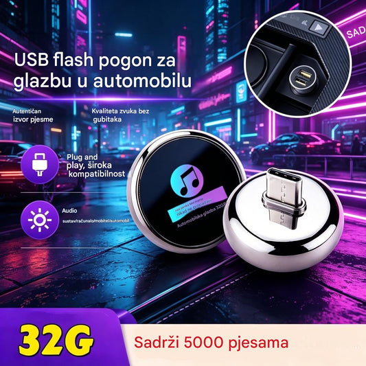 【32G】32GB metalni USB flash pogon za glazbu u automobilu s kvalitetom zvuka bez gubitaka【Sadrži 5000 pjesama】