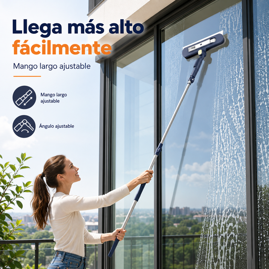 🧼✨ Limpiacristales 2 en 1 de doble cara con mango extensible para limpiar cristales en edificios altos.