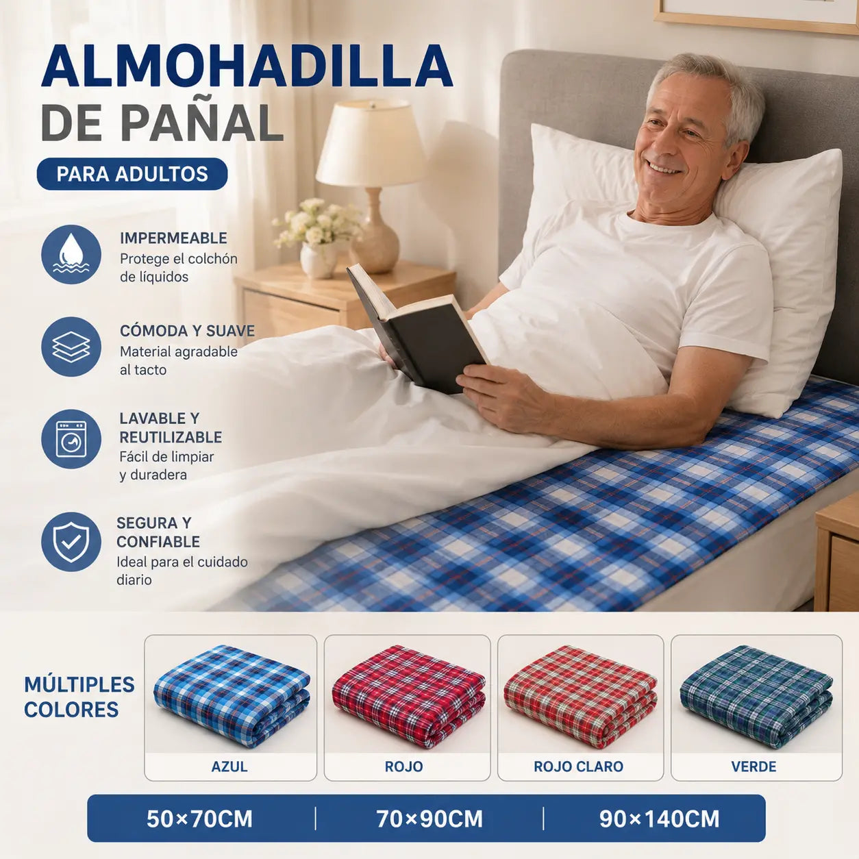 Oferta por tiempo limitado (50*70cm) Almohadilla lavable y transpirable para el cuidado de pañales para adultos