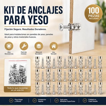 🛠️【100 pares】🔩 Kit de anclajes autoperforantes para paneles de yeso con tornillos 🧱 – Accesorios de montaje en pared fáciles de instalar