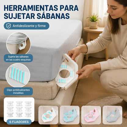 [(4 piezas) 22 euros ]🧵🏠Sujetadores Invisibles para Sábanas – Sin Agujas, Antideslizantes y Fáciles de Usar