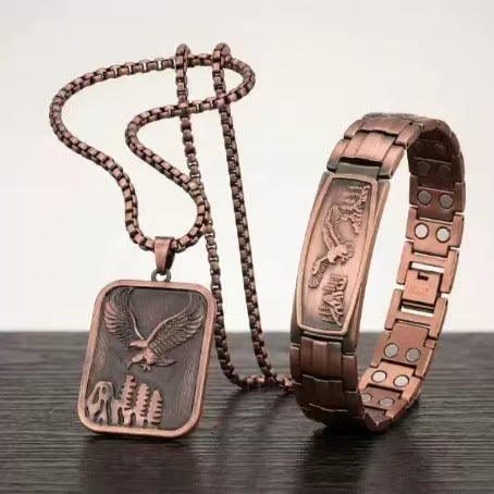 【Pulsera + Collar】Pulsera magnética para hombre con diseño de águila