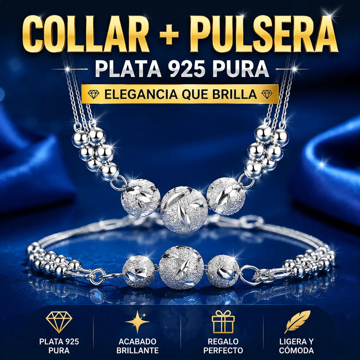 🔥Venta caliente🔥 ✨【Collar + Pulsera】Conjunto de Joyería de Plata 925 con Grabado Elegante 💎