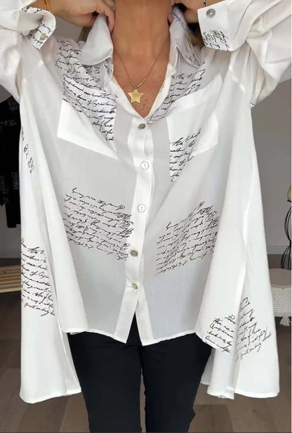 🥰 【S-5XL】 Camisa de manga larga con estampado de moda con solapa para mujer