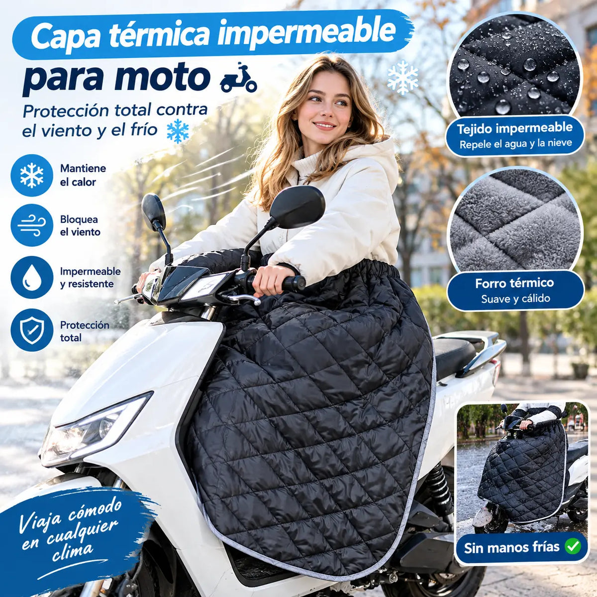 Capa térmica impermeable para moto 🚴‍♀️ | Protección total contra el viento y el frío ❄️