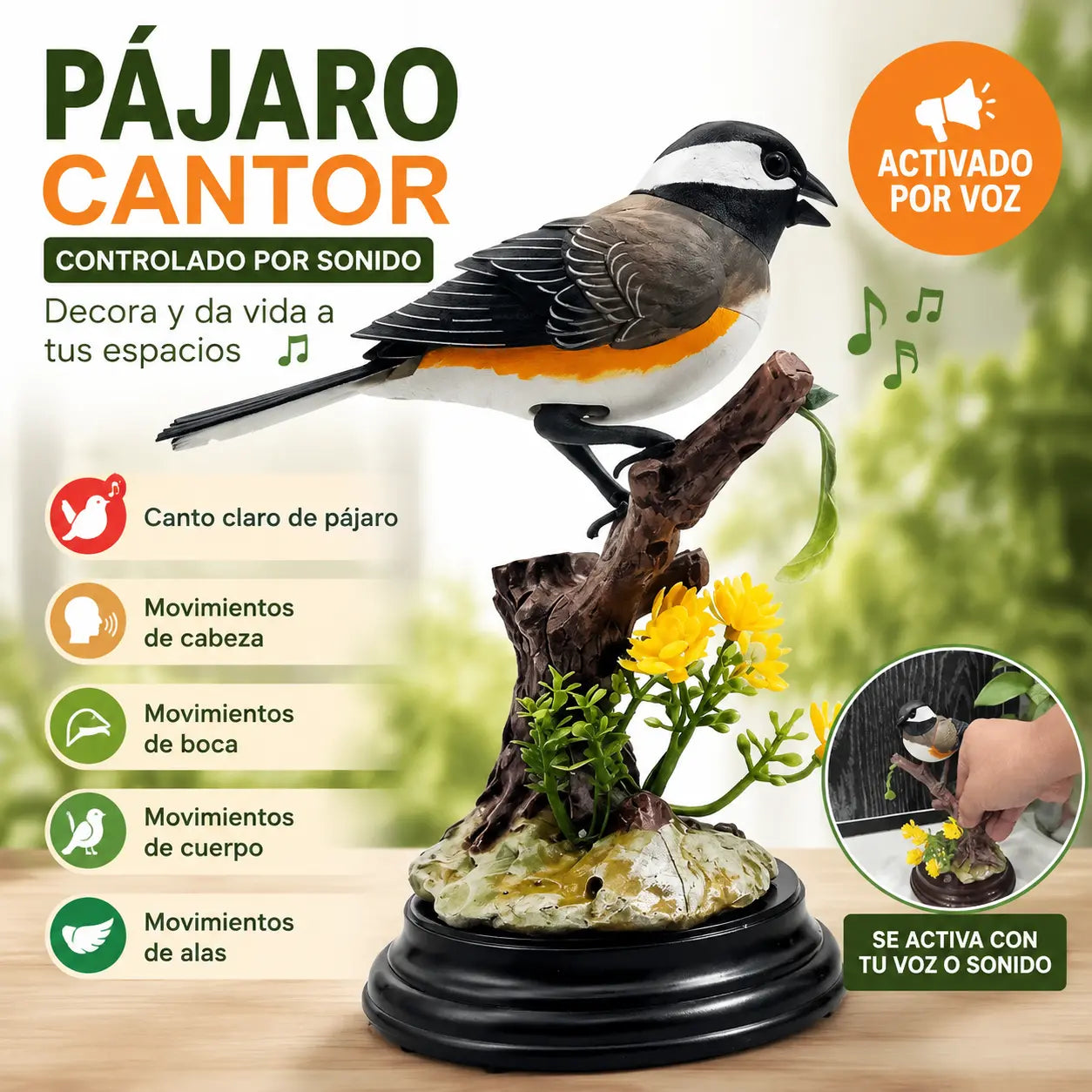 🦜🐦🐦【Ventas calientes recientes】Adornos de pájaros creativos, lindos y controlados por voz para decoración de escritorio de habitación.