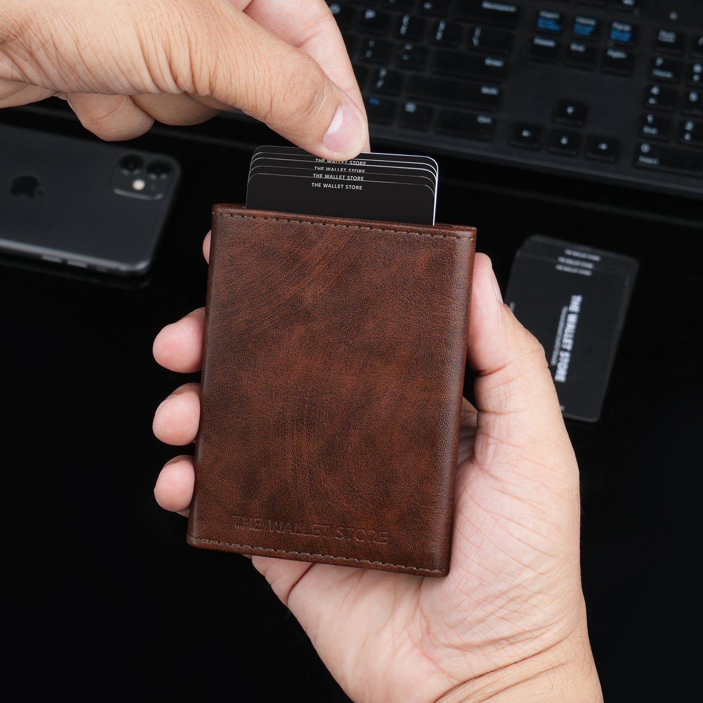 Tarjetero desplegable de aleación de aluminio con protección RFID antirrobo para hombre